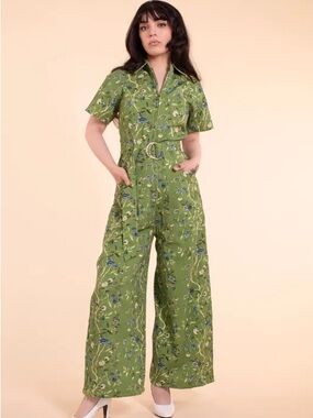 NWT RARE Samantha Pleet Wallflower Green Wallpaper Short-Sleeve Utility Jumpsuit